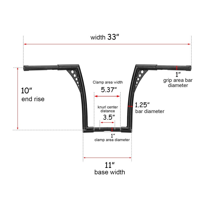 WSays 10" Rise Ape Hangers Handlebar 1-1/4" Diameter Bar Compatible with Harley Sportster XL 1200 883 Touring Road Glide Road King Softail Dyna Models, Gloss Black - Image 3